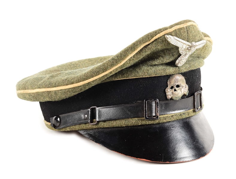 GERMAN WWII WAFFEN SS ENLISTED "CRUSHER" VISOR HAT CAPTURED BY 101ST AIRBORNE DIVISION VETERAN.