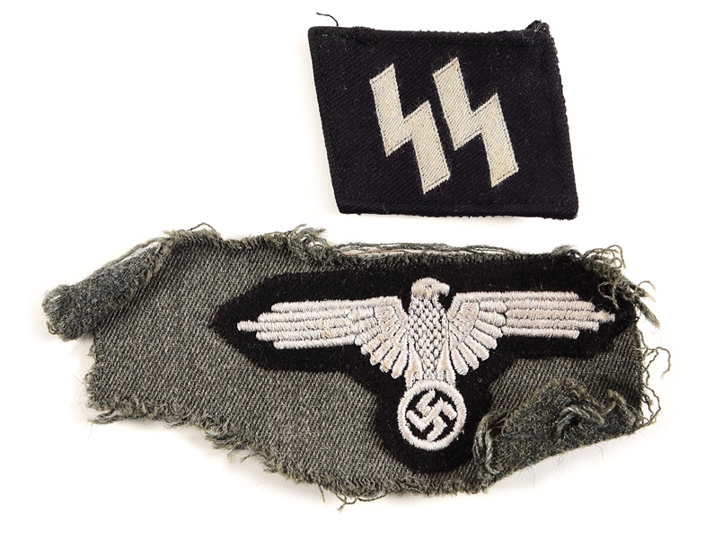 LOT OF 2: GERMAN WWII CUT-OFF WAFFEN SS INSIGNIA CAPTURED BY 101ST AIRBORNED DIVISION VETERAN.
