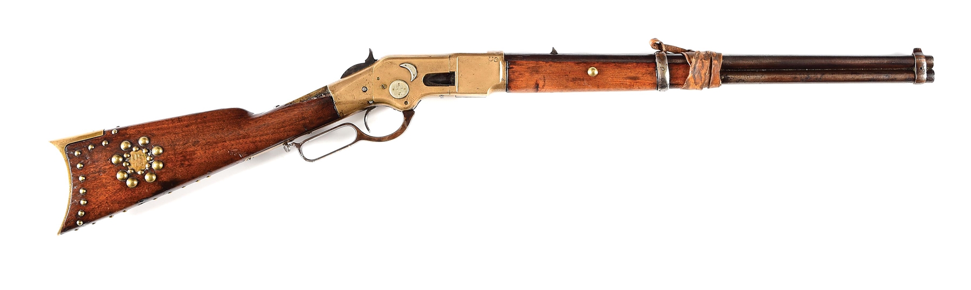 (A) INTERESTING DECORATED WINCHESTER MODEL 1866 SADDLE RING CARBINE.