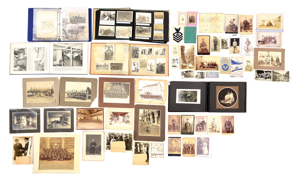 LARGE LOT OF CIVIL WAR-WWII MILITARY IMAGES AND CABINET CARDS.