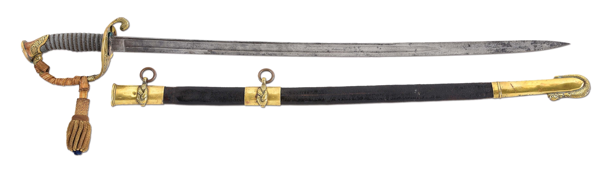 US CIVIL WAR M1852 NAVAL OFFICERS SWORD PRESENTED TO ADMIRAL HENRY W. LYON, CAREER OFFICER FROM CIVIL WAR-SPANISH AMERICAN WAR.