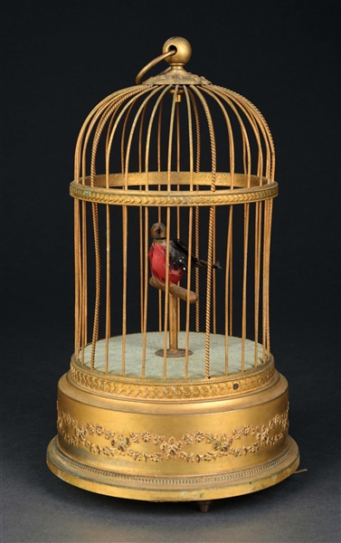 FRENCH WIND-UP SINGING BIRD IN CAGE AUTOMATON