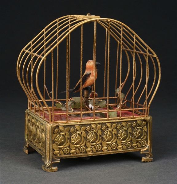 GERMAN WIND-UP SINGING BIRD IN CAGE AUTOMATON