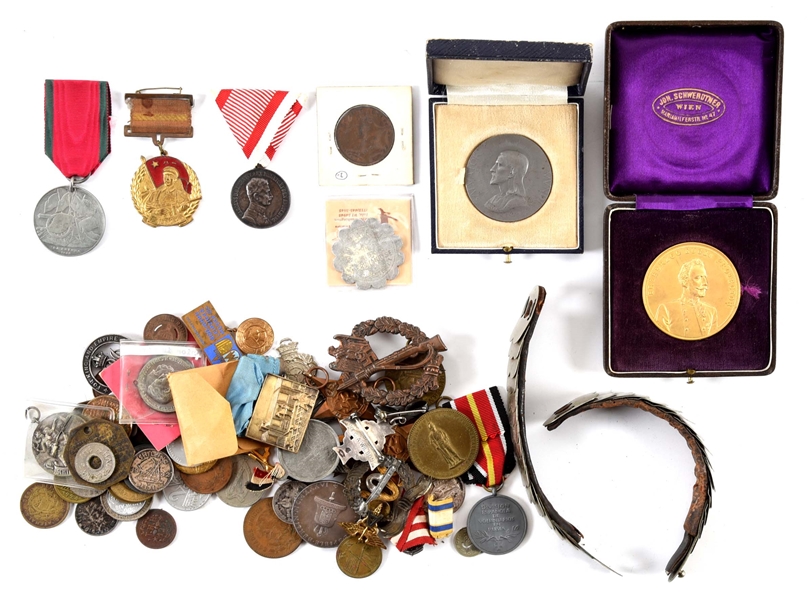 LOT OF EUROPEAN MILITARY MEDALS AND COINS.