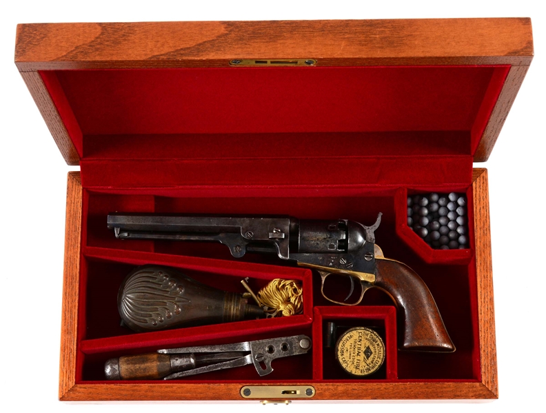 (A) CASED COLT MODEL 1849 POCKET PERCUSSION REVOLVER.