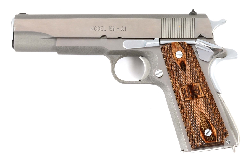(M) STAINLESS SPRINGFIELD M1911-A1 SEMI AUTOMATIC PISTOL.
