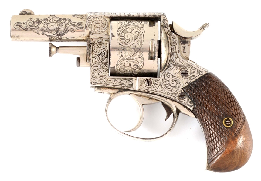 (A) ENGRAVED W. MOORE BRITISH LION BULL DOG REVOLVER.