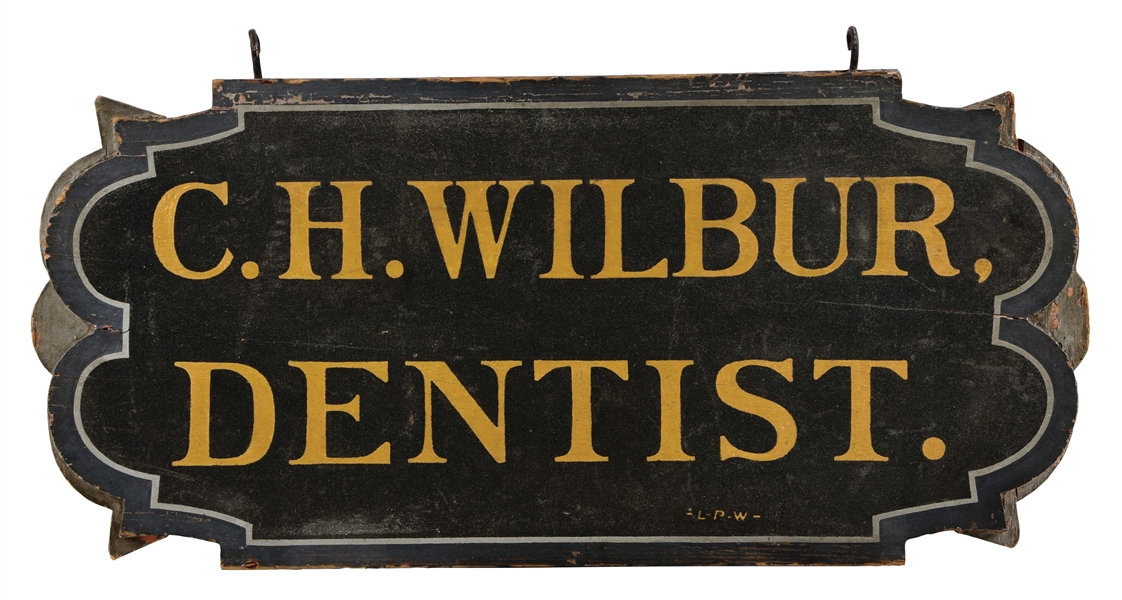 C. 1890S "C.H. WILBUR DENTIST" SAND PAINTED WOODEN TRADE SIGN.