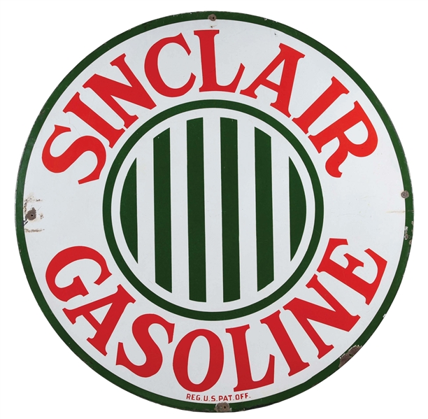 SINCLAIR GASOLINE 48" PORCELAIN SERVICE STATION SIGN W/ BAR GRAPHIC.