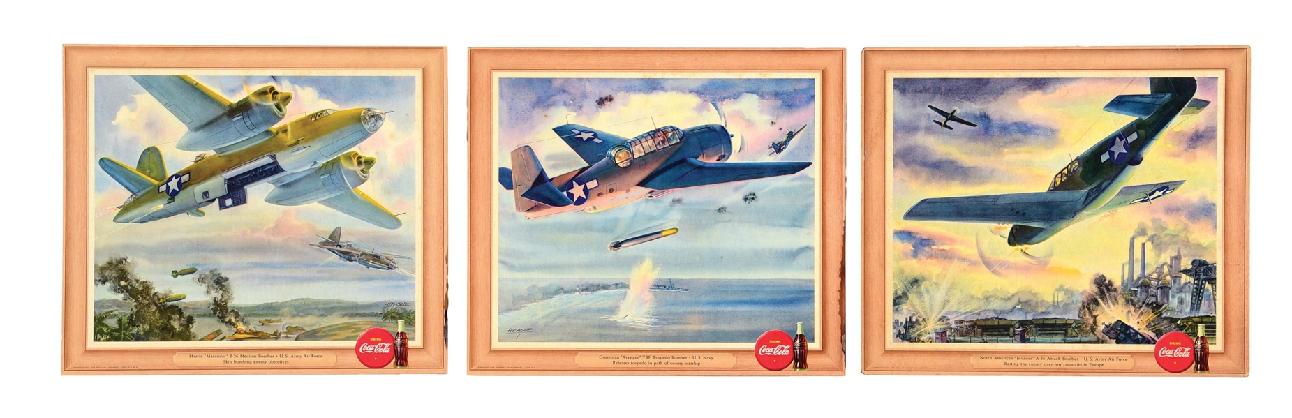COLLECTION OF 3 DRINK COCA-COLA CARDBOARD LITHOGRAPHS W/ AIRPLANE GRAPHIC.