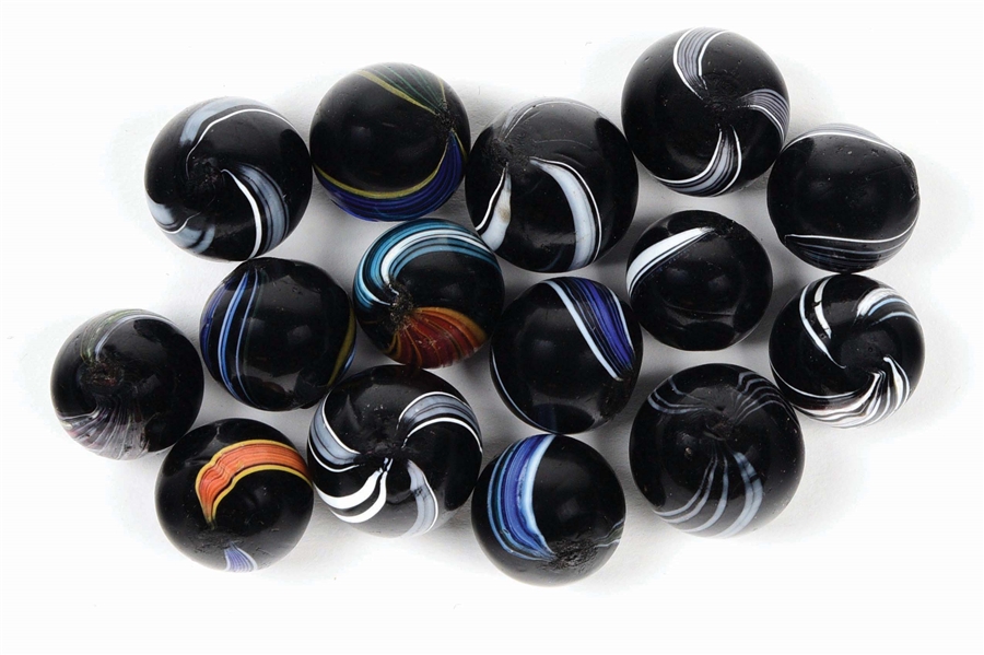 LOT OF 15: INDIAN SWIRL MARBLES.