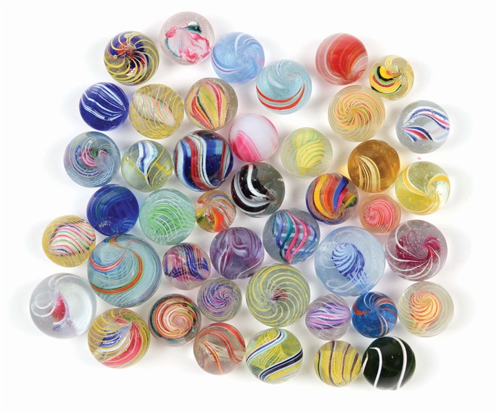 LOT OF 43: HANDMADE MARBLES.