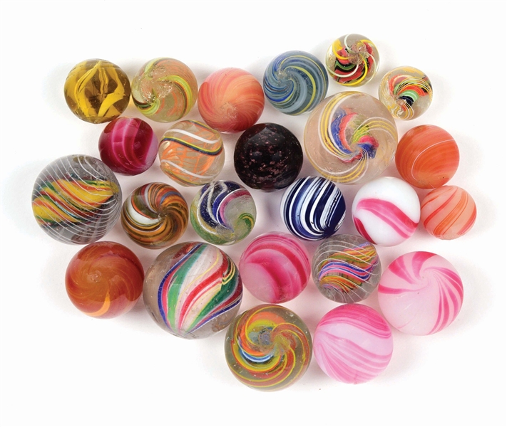 LOT OF 24: HANDMADE MARBLES.