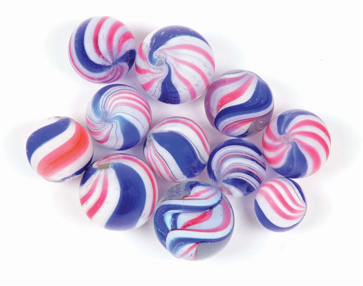 LOT OF 11: PEPPERMINT MARBLES.