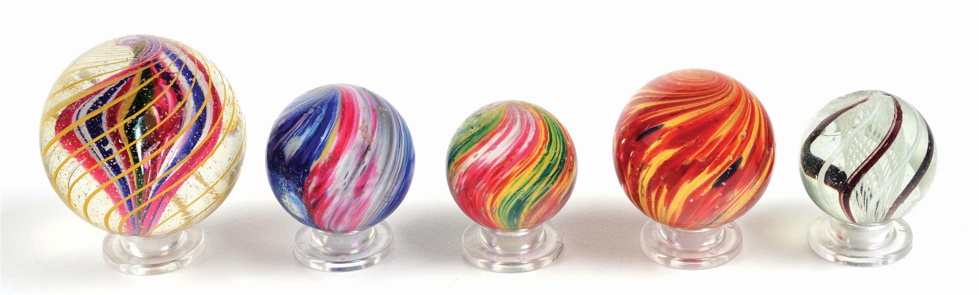 LOT OF 5: HANDMADE MARBLES.