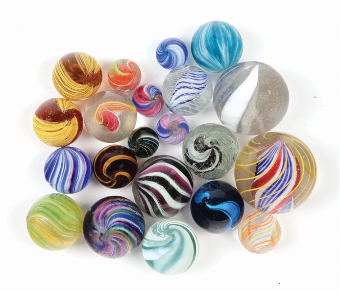 LOT OF 21: HANDMADE MARBLES.