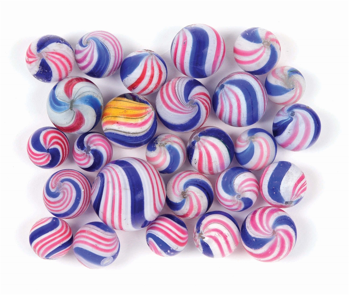 LOT OF 26: PEPPERMINT SWIRL MARBLES.