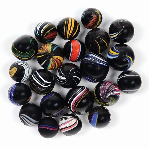 LOT OF 22: INDIAN SWIRL MARBLES.