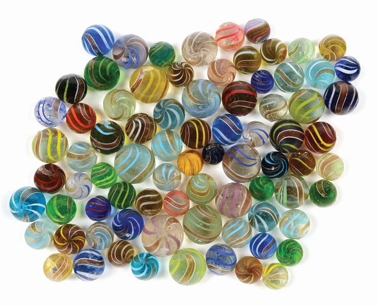 LOT OF APPROXIMATELY 79 LUTZ MARBLES.