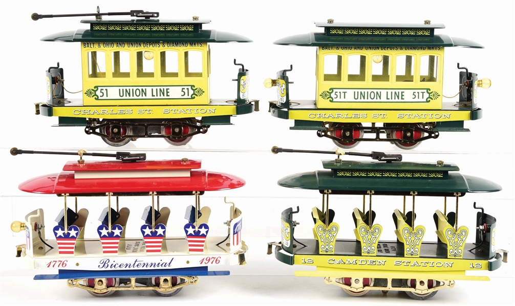 LOT OF 4: MCCOY STANDARD GAUGE TROLLEY CARS.