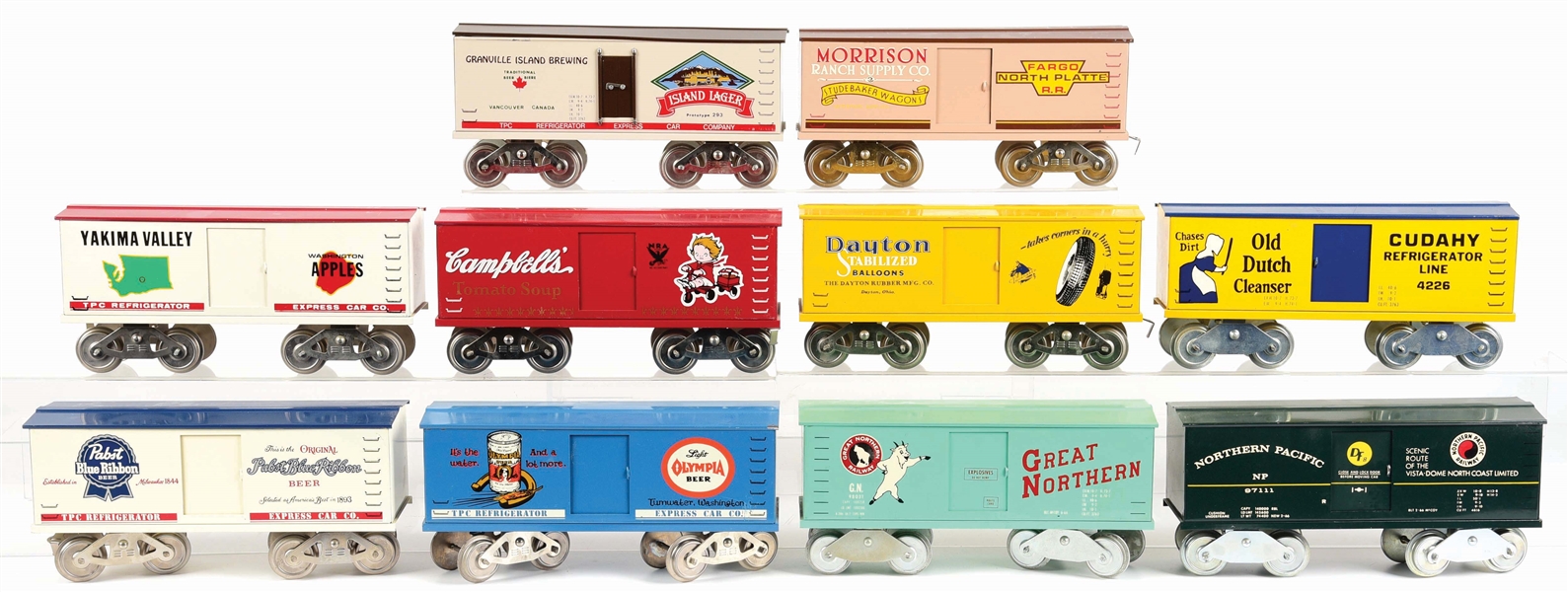 LOT OF 10: MCCOY STANDARD GAUGE BOXCARS.