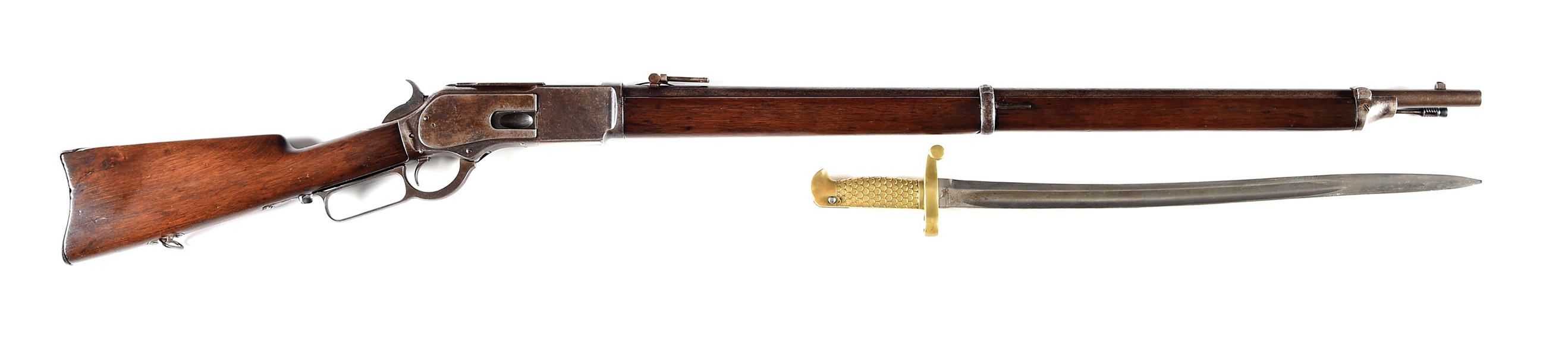 (A) RARE CITIZENS GUARD OF HAWAII WINCHESTER MODEL 1876 LEVER ACTION MUSKET WITH BAYONET.