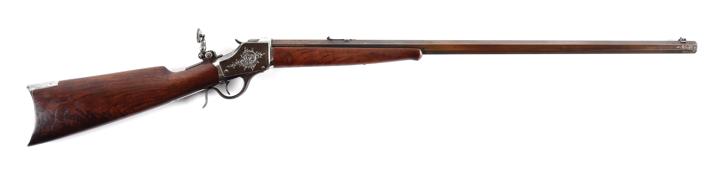 (A) CUSTOM ENGRAVED WINCHESTER MODEL 1885 HEAVY BARREL SINGLE SHOT RIFLE (1892).