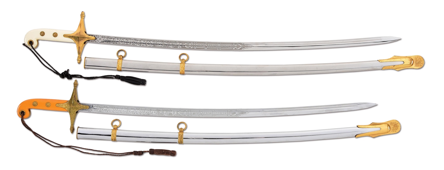 LOT OF 2: US MARINE CORPS MAMELUKE SWORDS, 1 IDENTIFIED TO MARINE TURNED CIA AGENT.