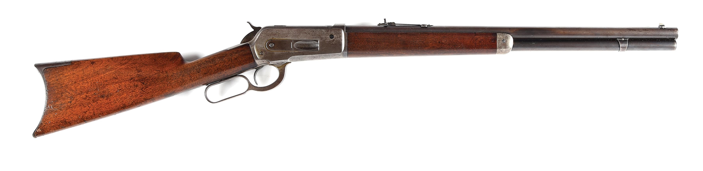 (A) WINCHESTER MODEL 1886 LEVER ACTION SHORT RIFLE IN SCARCE .38-70 CHAMBERING.