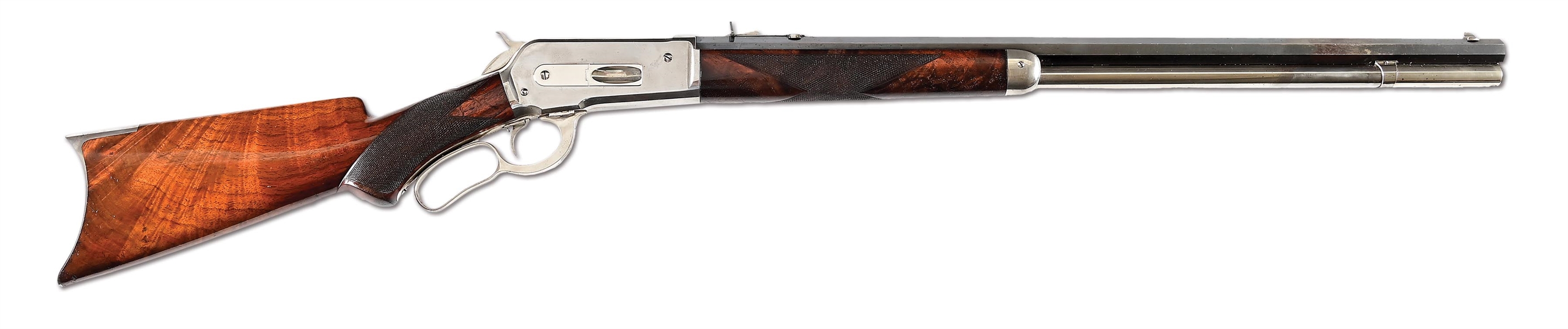 (A) TREMENDOUS SPECIAL ORDER HALF NICKEL DELUXE WINCHESTER MODEL 1886 LEVER ACTION RIFLE.