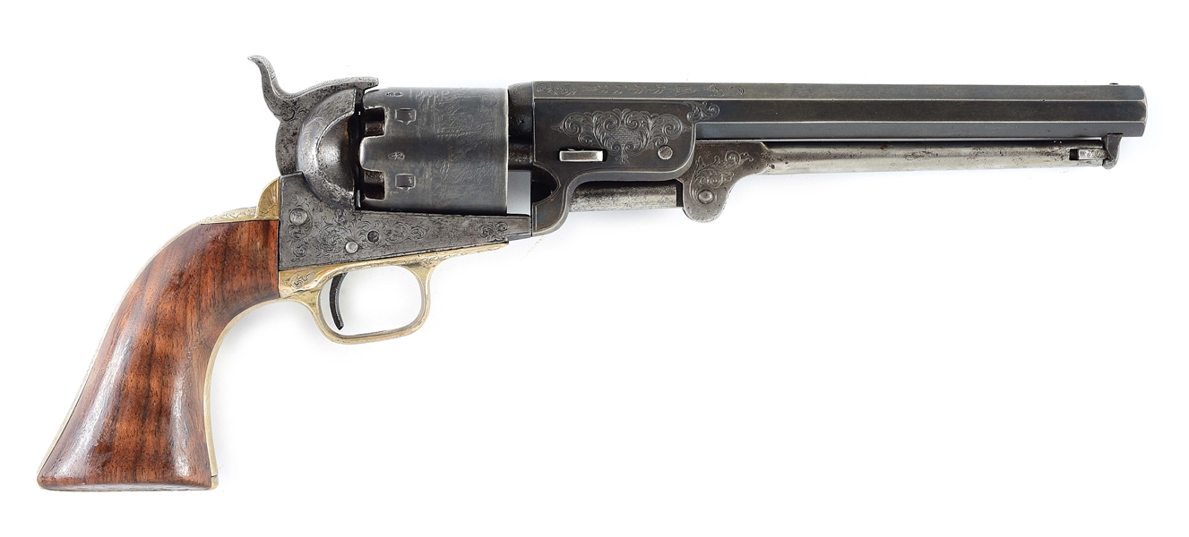(A) ENGRAVED LONDON COLT 1851 NAVY PERCUSSION REVOLVER.