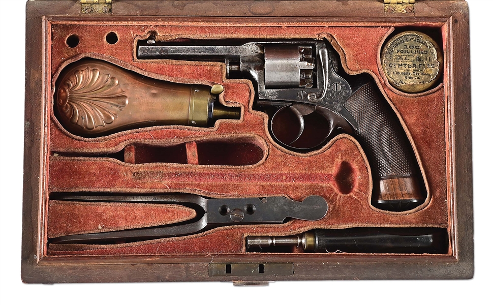 (A) CASED BELGIAN ADAMS PATENT PERCUSSION REVOLVER BY ANCION AND CIE.
