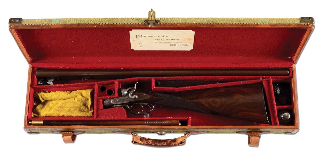 (A) MORTIMER & SON SIDE BY SIDE HAMMER SHOTGUN.