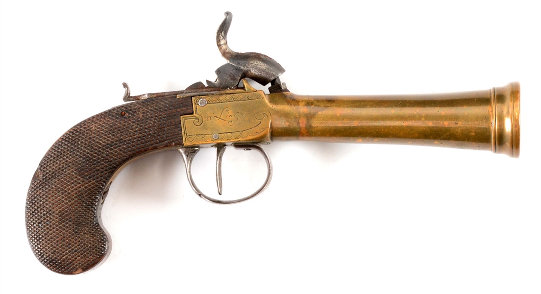 (A) BELGIAN BLUNDERBUSS PERCUSSION PISTOL FROM THE EAGLE MUSEUM COLLECTION.