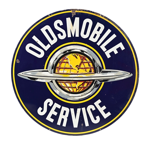 OLDSMOBILE SERVICE PORCELAIN SIGN W/ GLOBE GRAPHIC.