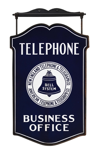 NEW ENGLAND TELEPHONE AND TELEGRAPH BUSINESS OFFICE SIGN W/ BELL GRAPHIC.