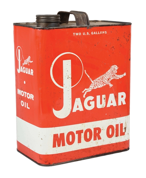 RARE JAGUAR MOTOR OIL TWO GALLON CAN W/ JAGUAR GRAPHIC. 