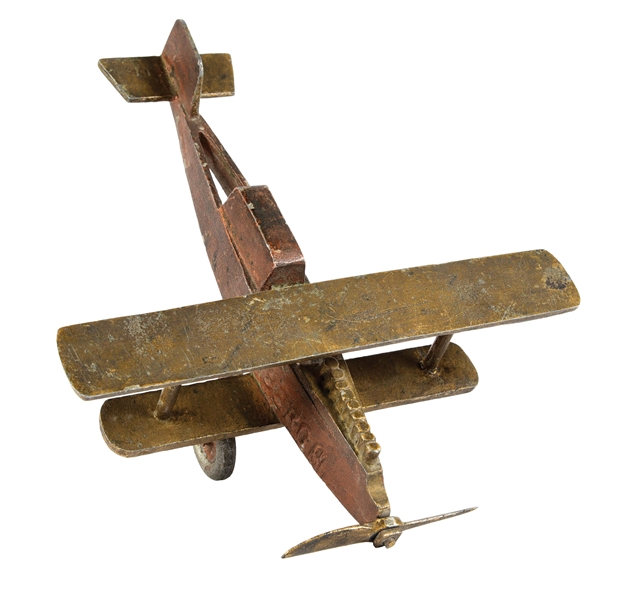 EXTREMELY INTERESTING CAST LINDBERGH PUSH TOY AIRPLANE.