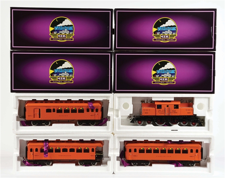 SET OF 4: TINPLATE TRADITIONS PASSENGER ELECTRIC TRAINS IN ORIGINAL BOXES.