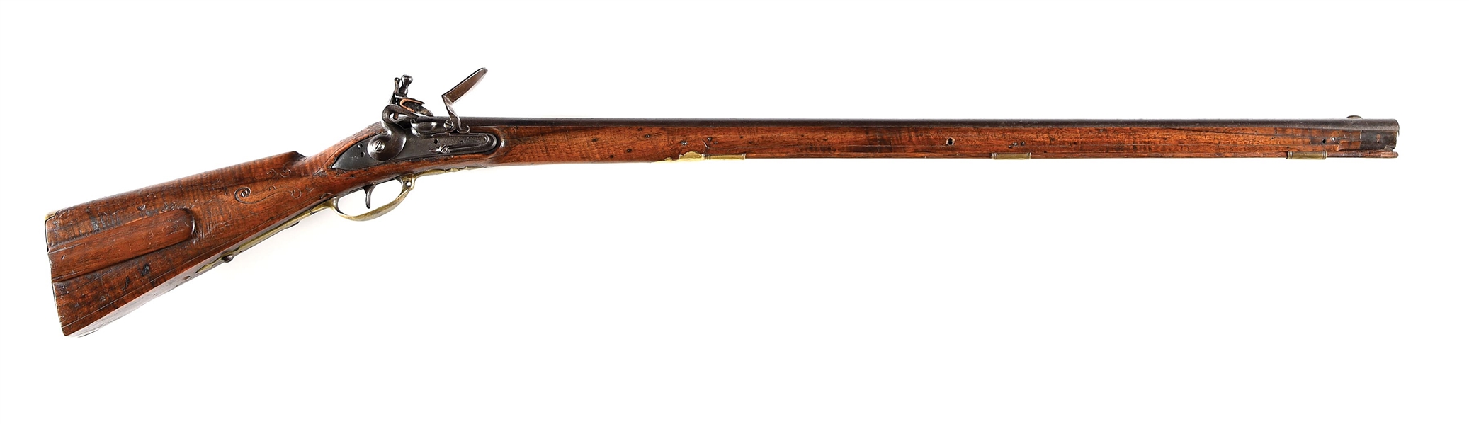 (A) INCISE CARVED FLINTLOCK JAEGER RIFLE MARKED "FS"