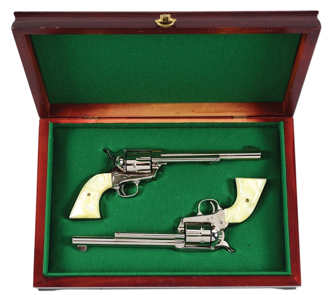 (C) CASED PAIR OF COLT PONY EXPRESS PEACEMAKER PRESENTATION MODEL COMMEMORATIVE SINGLE ACTION REVOLVERS. 