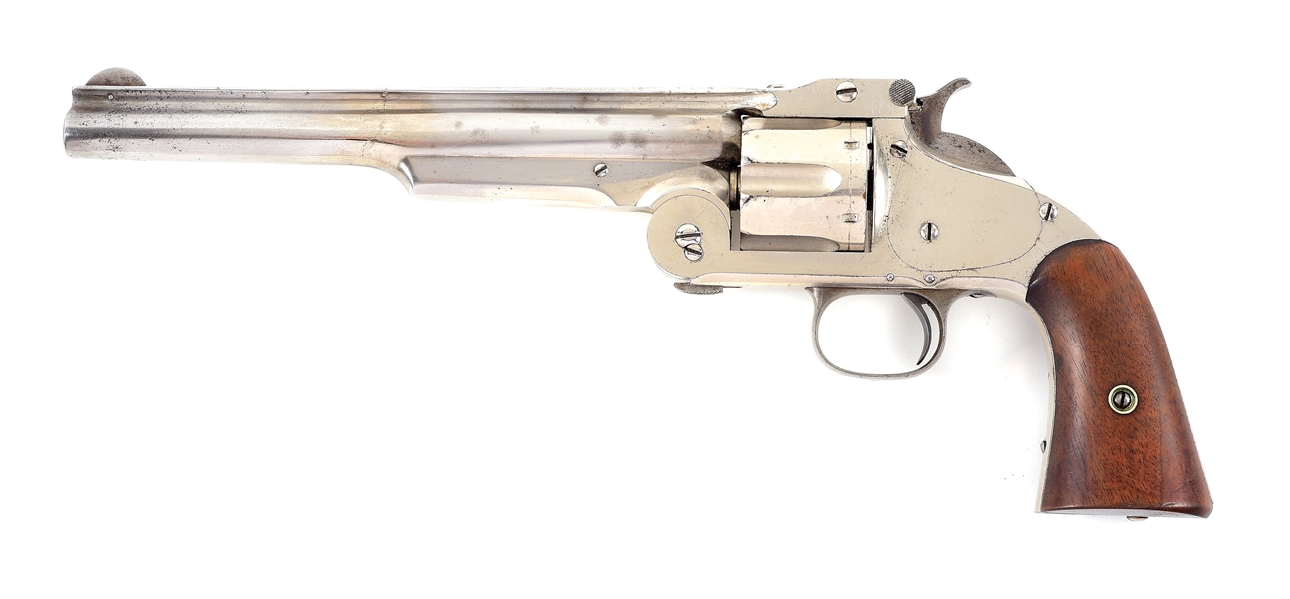 (A) NICKEL PLATED SMITH & WESSON NO. 3 AMERICAN MODEL SINGLE ACTION REVOLVER.