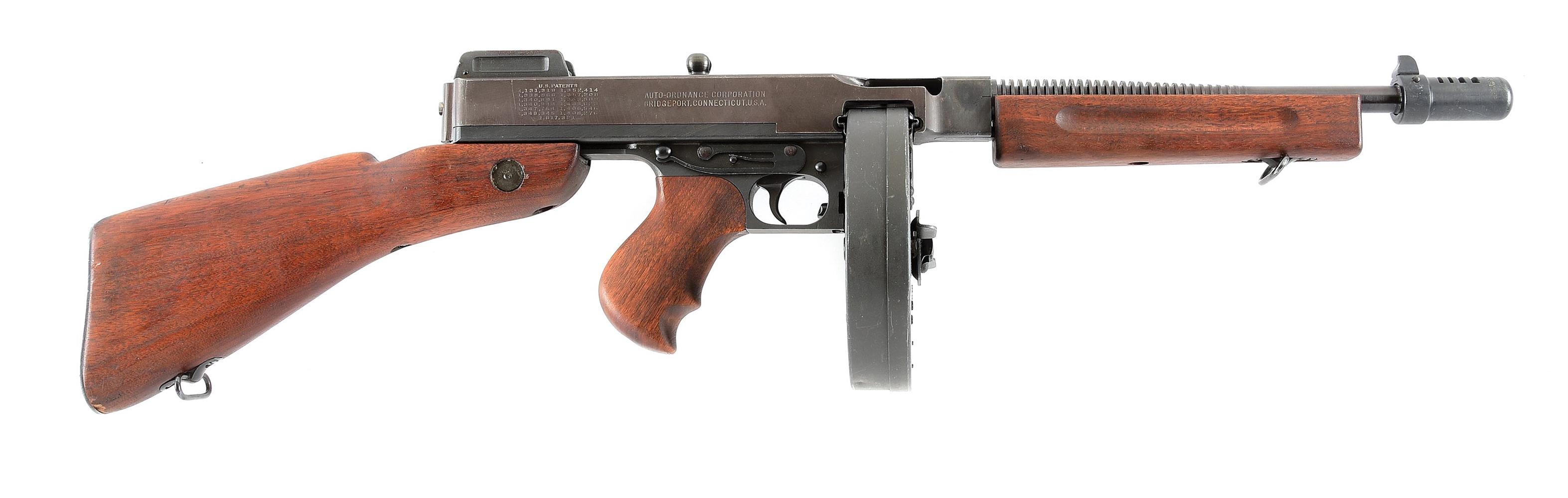 (N) SAVAGE MANUFACTURED AUTO ORDNANCE 1928A1 THOMPSON MACHINE WITH MILITARY “FLAMING BOMB” PROOF (CURIO AND RELIC).