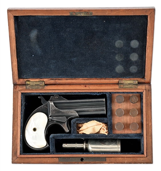 (C) REMINGTON TYPE III MODEL 95 DERRINGER IN PARTITIONED CASE.