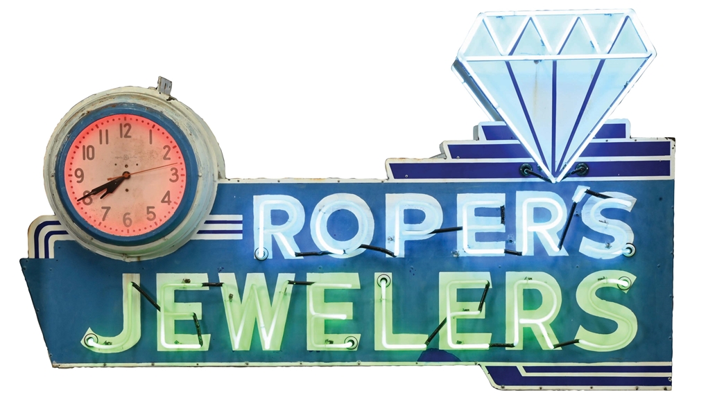 ROPERS JEWELERS NEON W/ CLOCK.