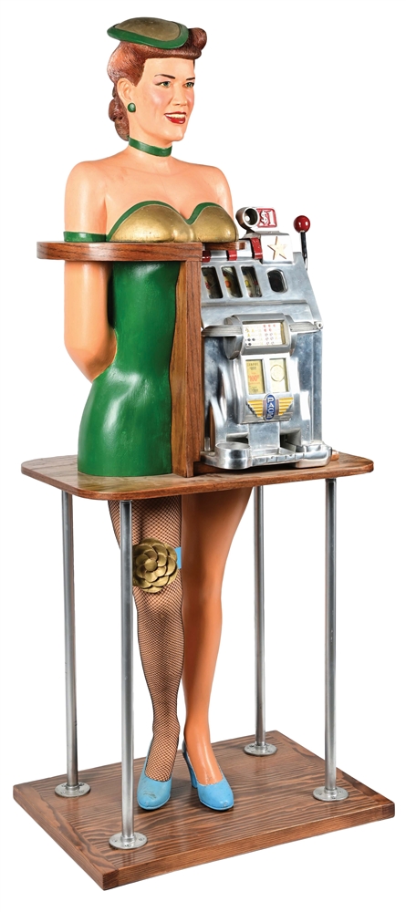 $1 PACE FIGURAL COCKTAIL WAITRESS SLOT MACHINE ATTRIBUTED TO FRANK POLK.