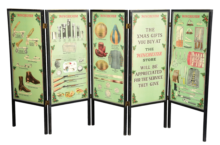 5-PIECE WINCHESTER SCREEN DISPLAY W/ SPORTING GOODS GRAPHICS.