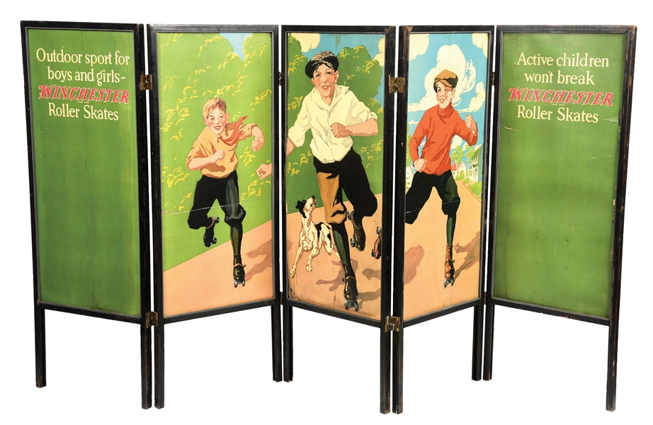 5-PIECE WINCHESTER ROLLER SKATES FORLDING SCREEN DISPLAY.