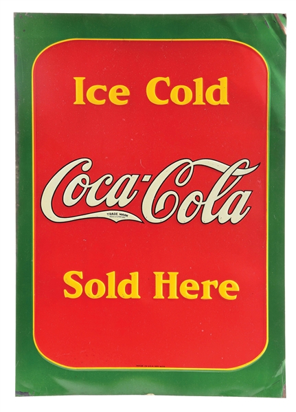 ICE COLD COCA-COLA EMBOSSED TIN SIDEWALK SIGN.