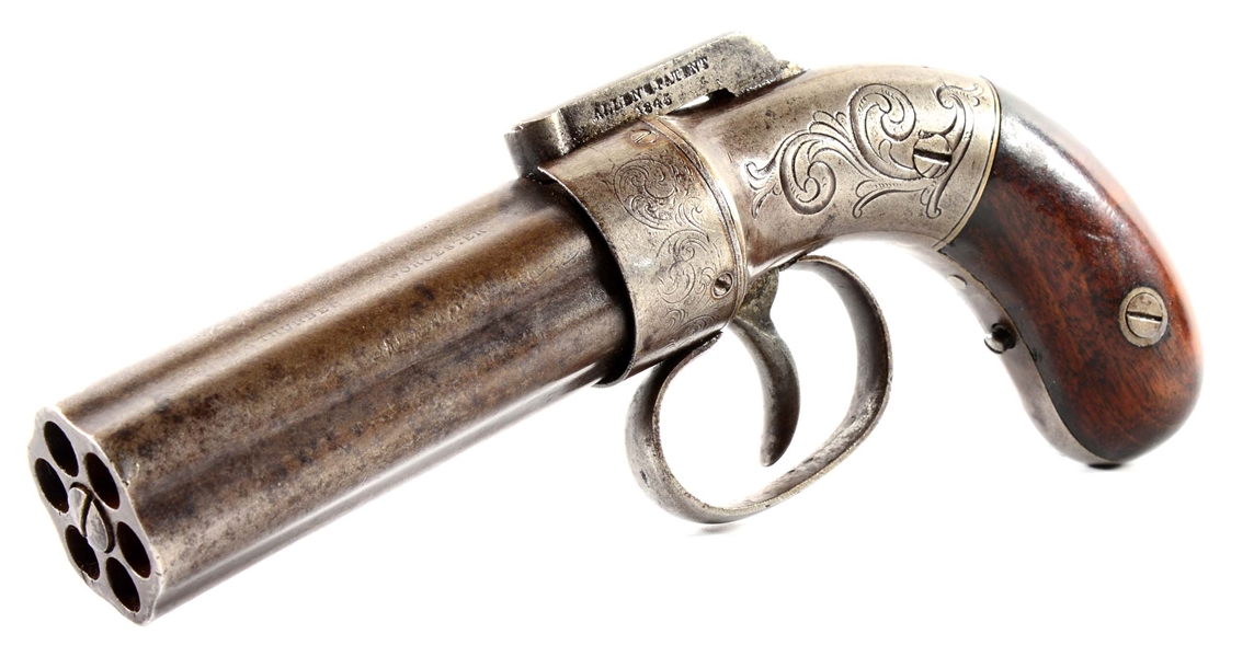 (A) ALLEN AND THURBER PERCUSSION PEPPERBOX REVOLVER.